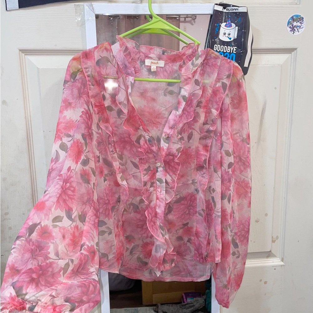 Pink Floral Sheer Blouse